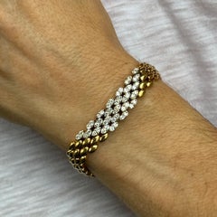 Italian Round Brilliant-Cut Diamond Panther Link 18 Karat Yellow Gold Bracelet