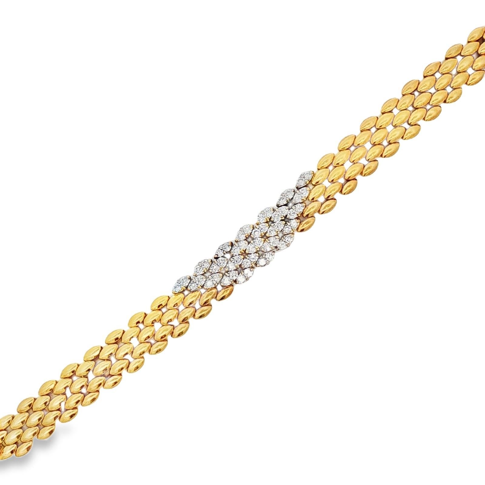 De las mujeres Pulsera de oro amarillo de 18 quilates con eslabón de pantera italiana de diamantes redondos talla brillante en venta
