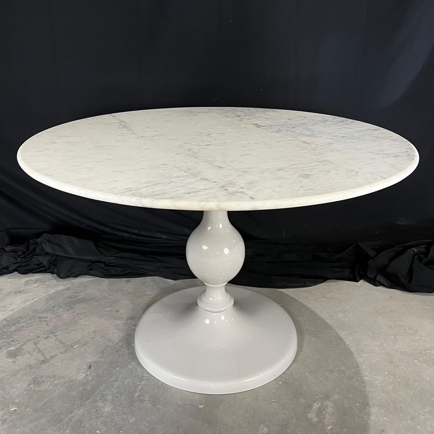  Italian Round Carrera Marble Top Dining Table For Sale 2