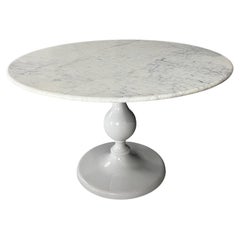 Antique  Italian Round Carrera Marble Top Dining Table