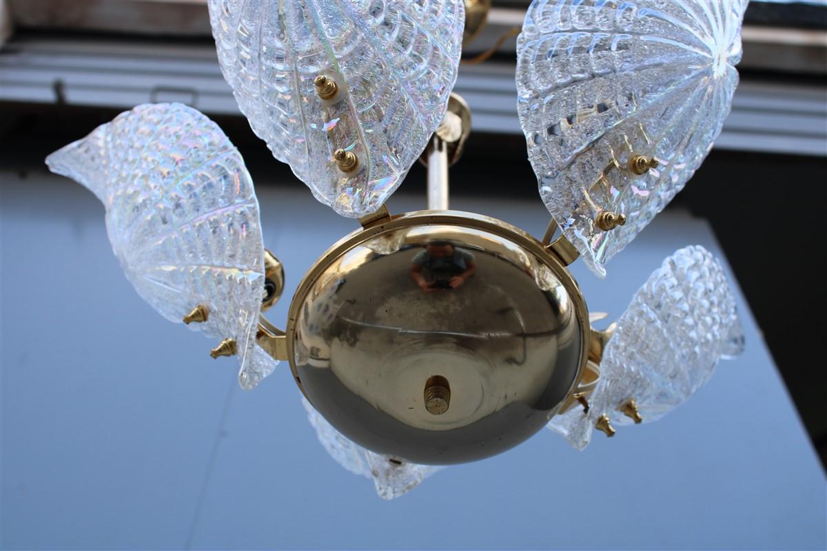 Brass Italian Round Chandelier with Iridescent Murano Glass Franco Luce Design, 1970s