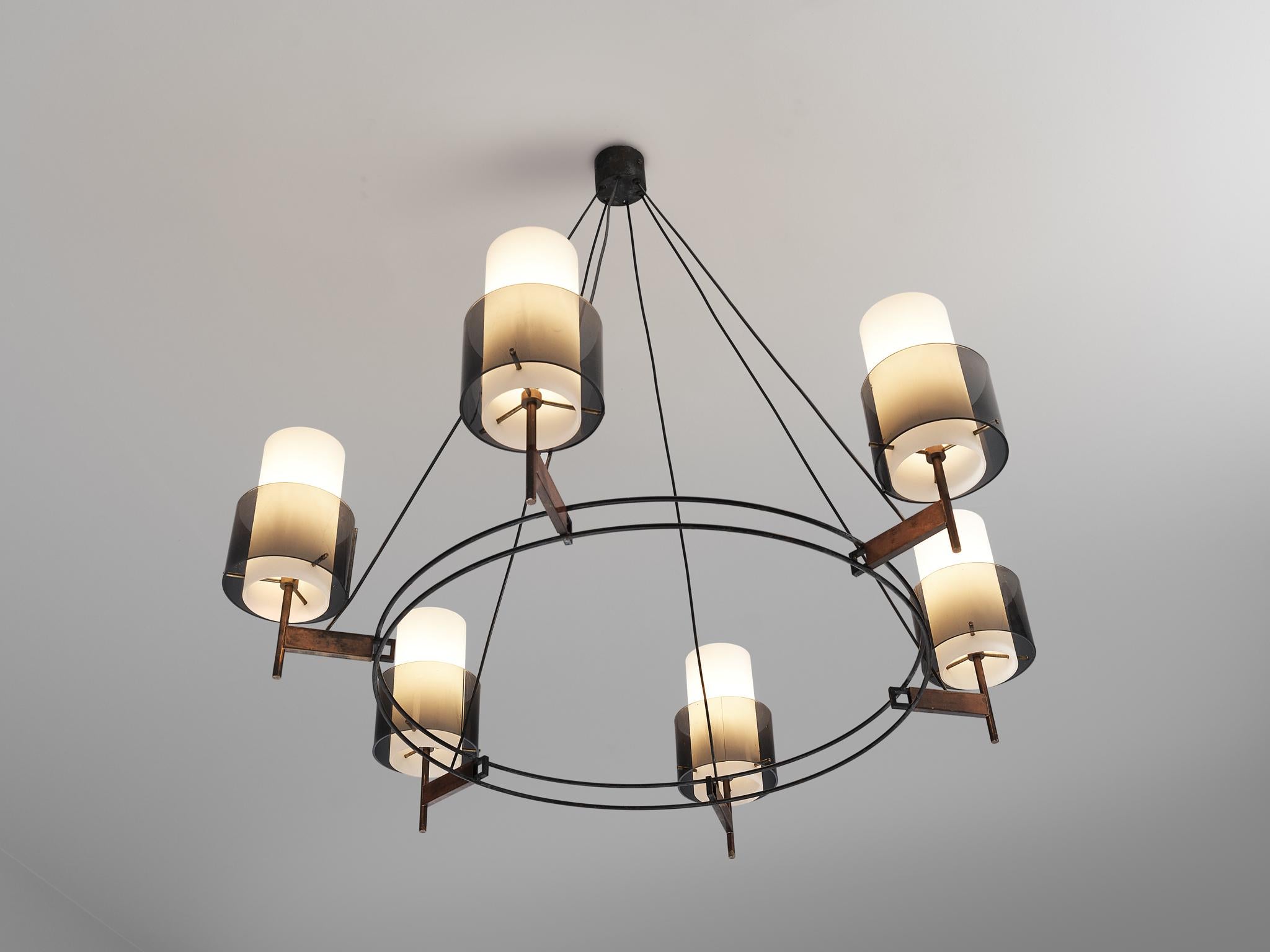 Late 20th Century Italian Round Chandelier with Six Lamps