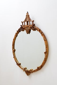 Italian Round Chinoiserie Mirror with Pagoda Crown