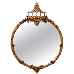 Italian Round Chinoiserie Mirror with Pagoda Crown