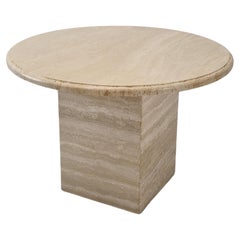 Vintage Italian Round Coffee or Side Table in Travertine, 1980s