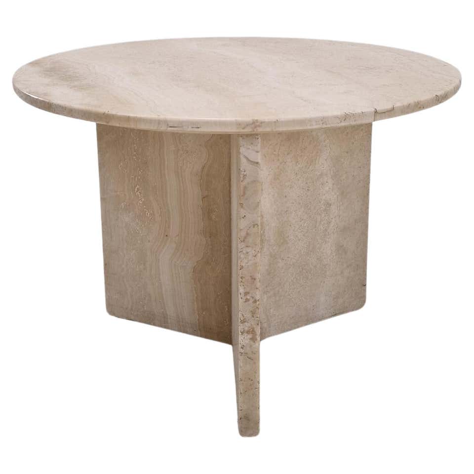 Contemporary Minimal Round Coffee Side Table in Travertine Stone ...