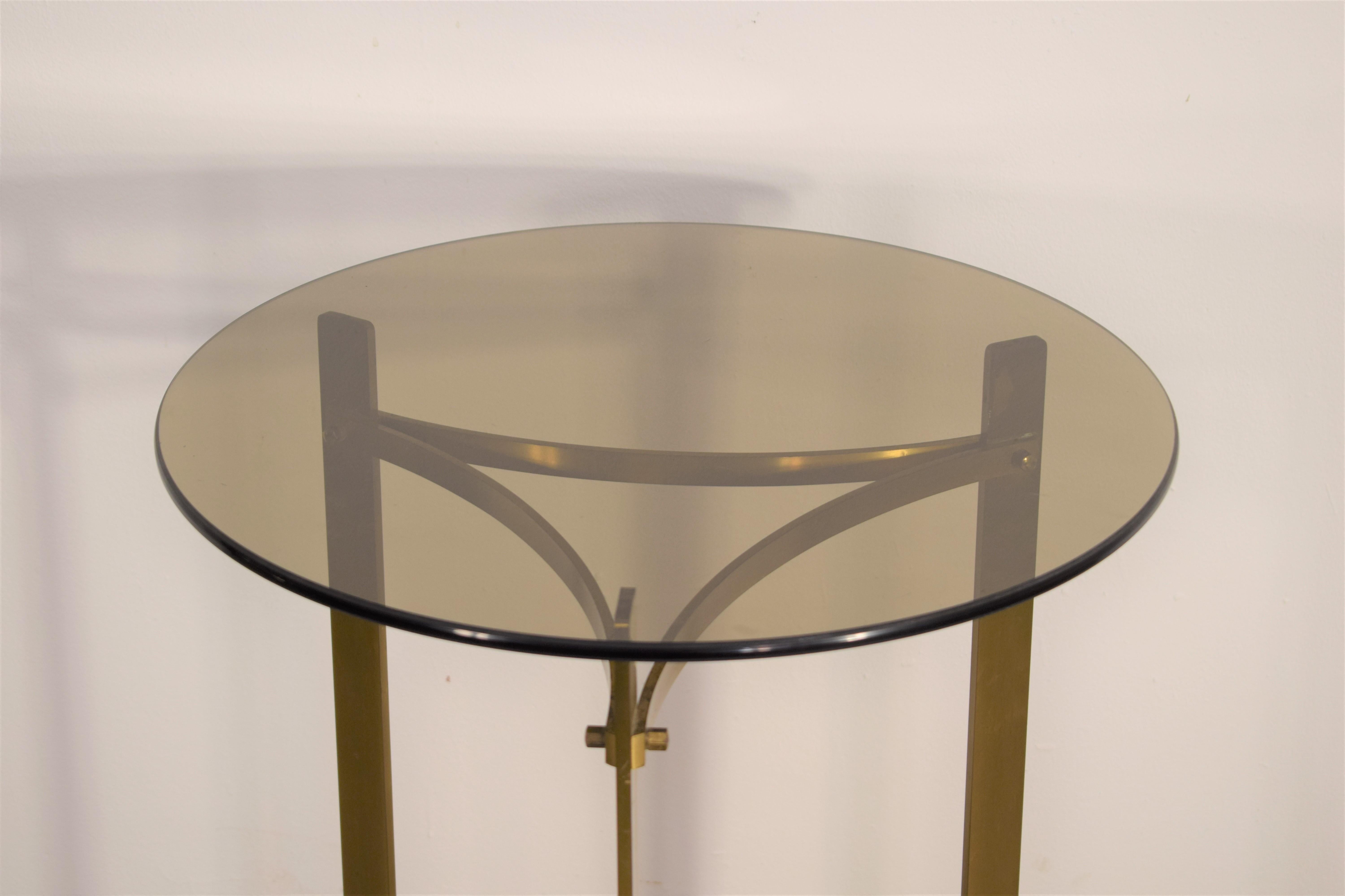 Mid-Century Modern Italian Round Coffee Table, Brass and Smoked Glass, 1960s For Sale