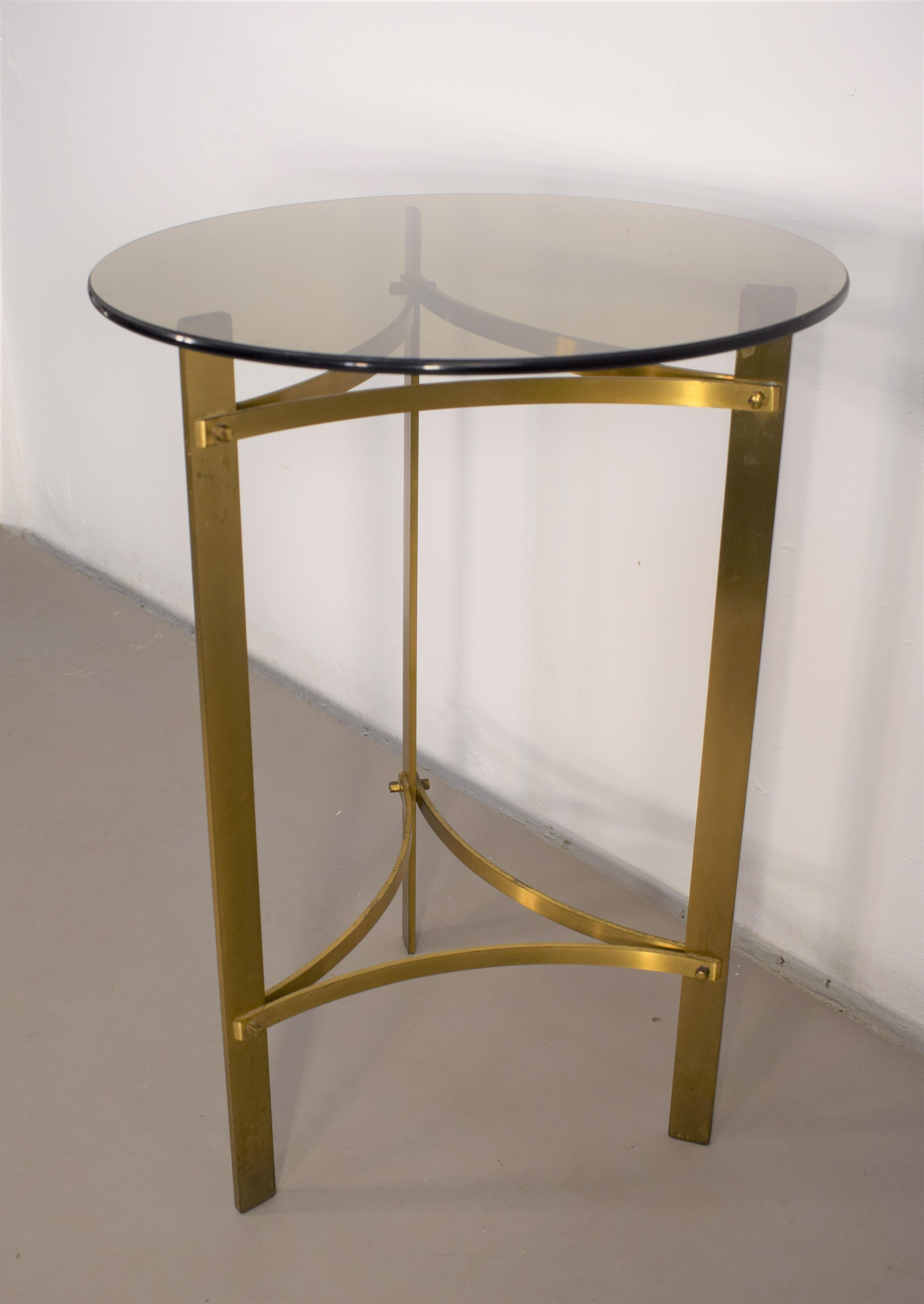 Italian Round Coffee Table, Brass and Smoked Glass, 1960s For Sale 2