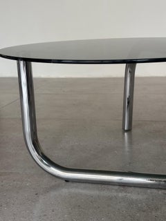 Italian Round Coffee Table, Chrome & Smoked Glass, 1970s