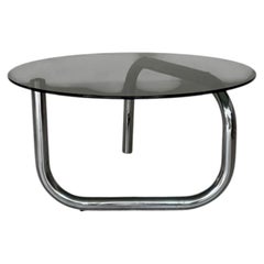 Italian Round Coffee Table, Chrome & Smoked Glass, 1970s