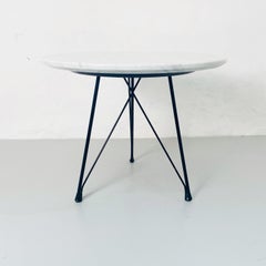 Italian Round Coffee Table in Marble and Black Enamelled Metal, 1960s