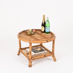 Italian Round Coffee Table in Rattan, Bamboo and Wicker, 1960s