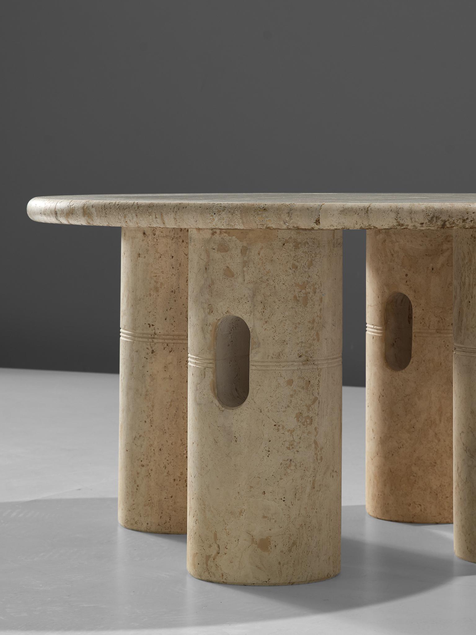 Italian Round Coffee Table in Travertine In Good Condition In Waalwijk, NL