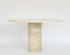 Italian Round Cream Travertine Dining or Center Table on a Round Column Base