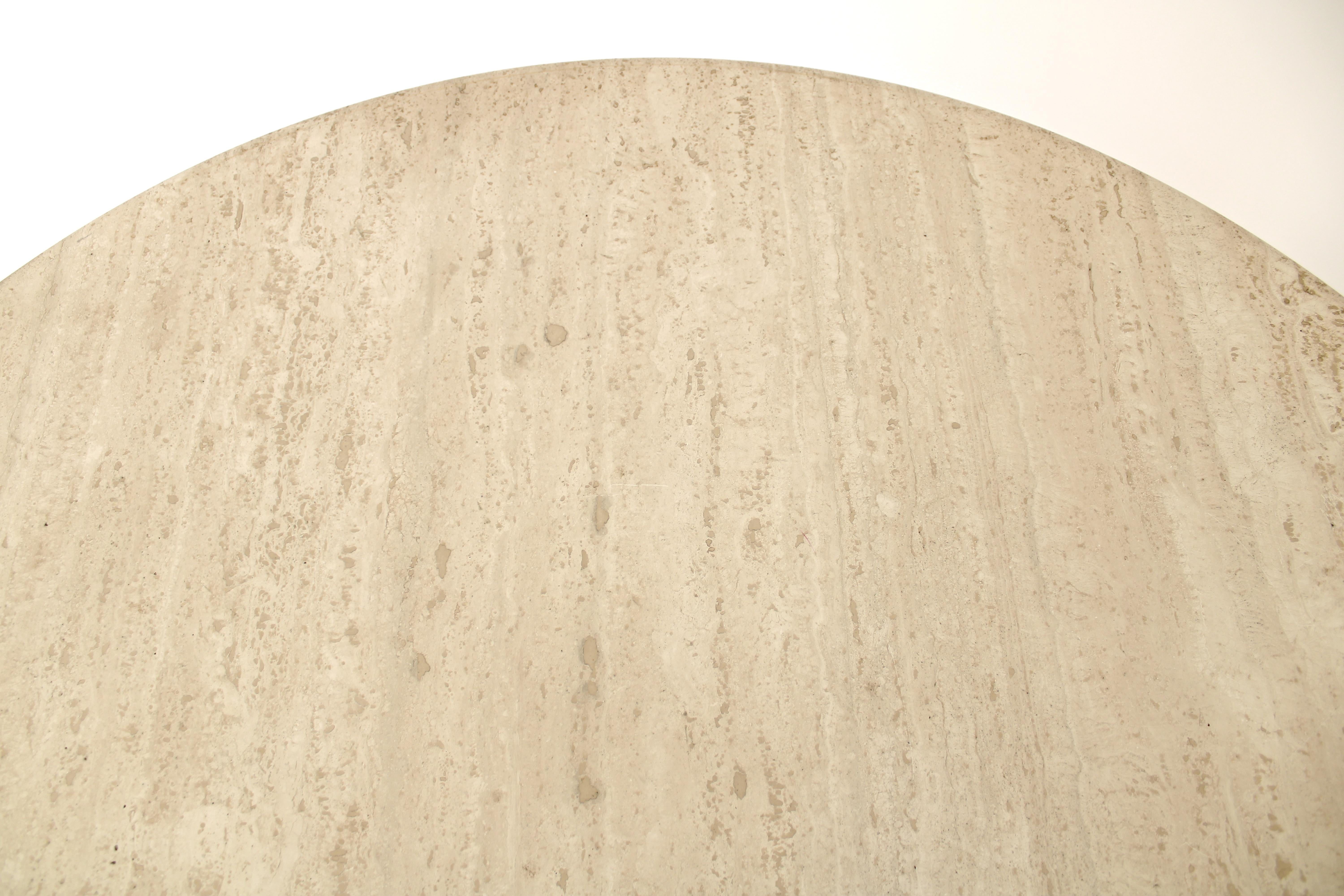 Late 20th Century Italian Round Cream Travertine Dining or Center Table on a Round Column Base