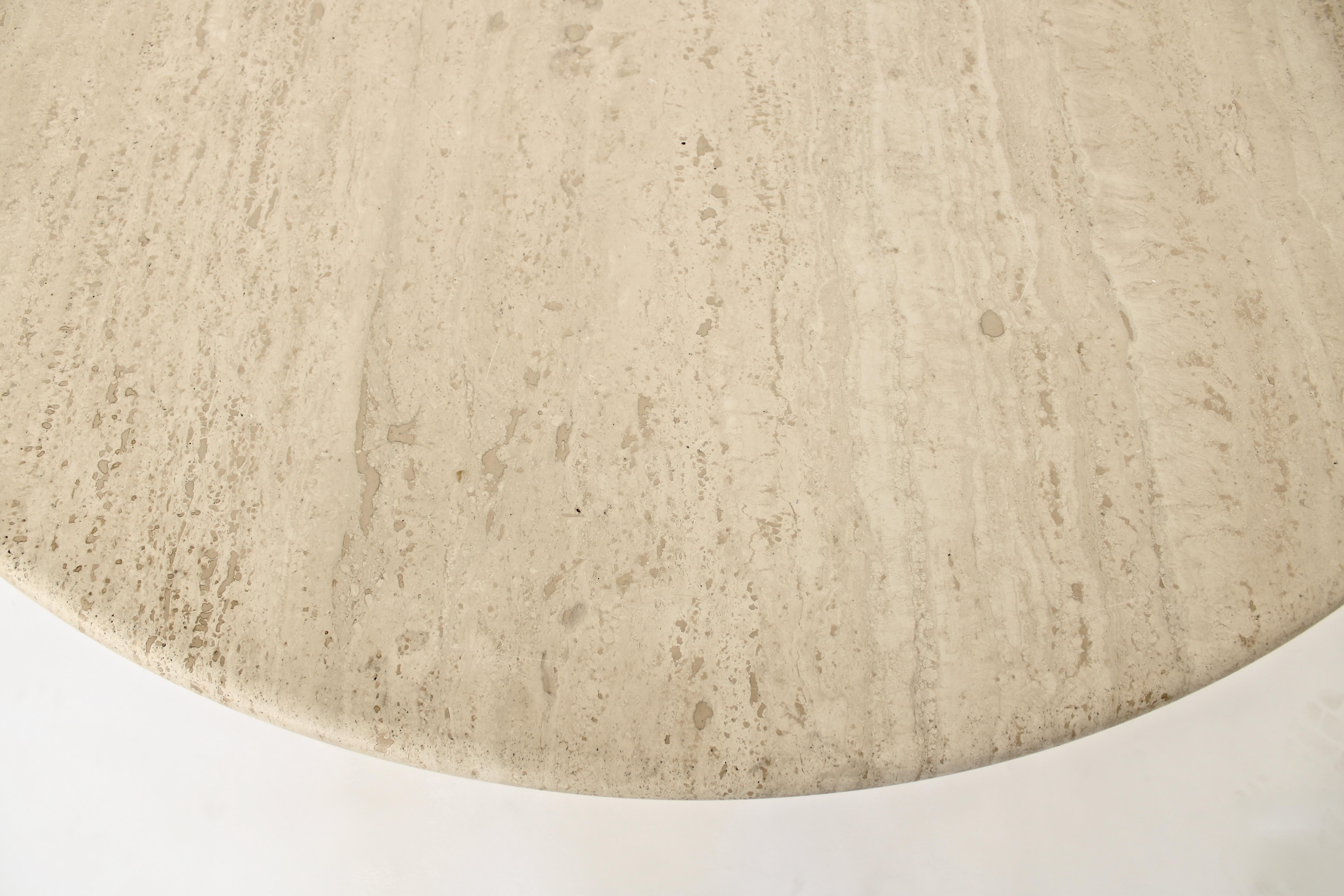 Italian Round Cream Travertine Dining or Center Table on a Round Column Base 1