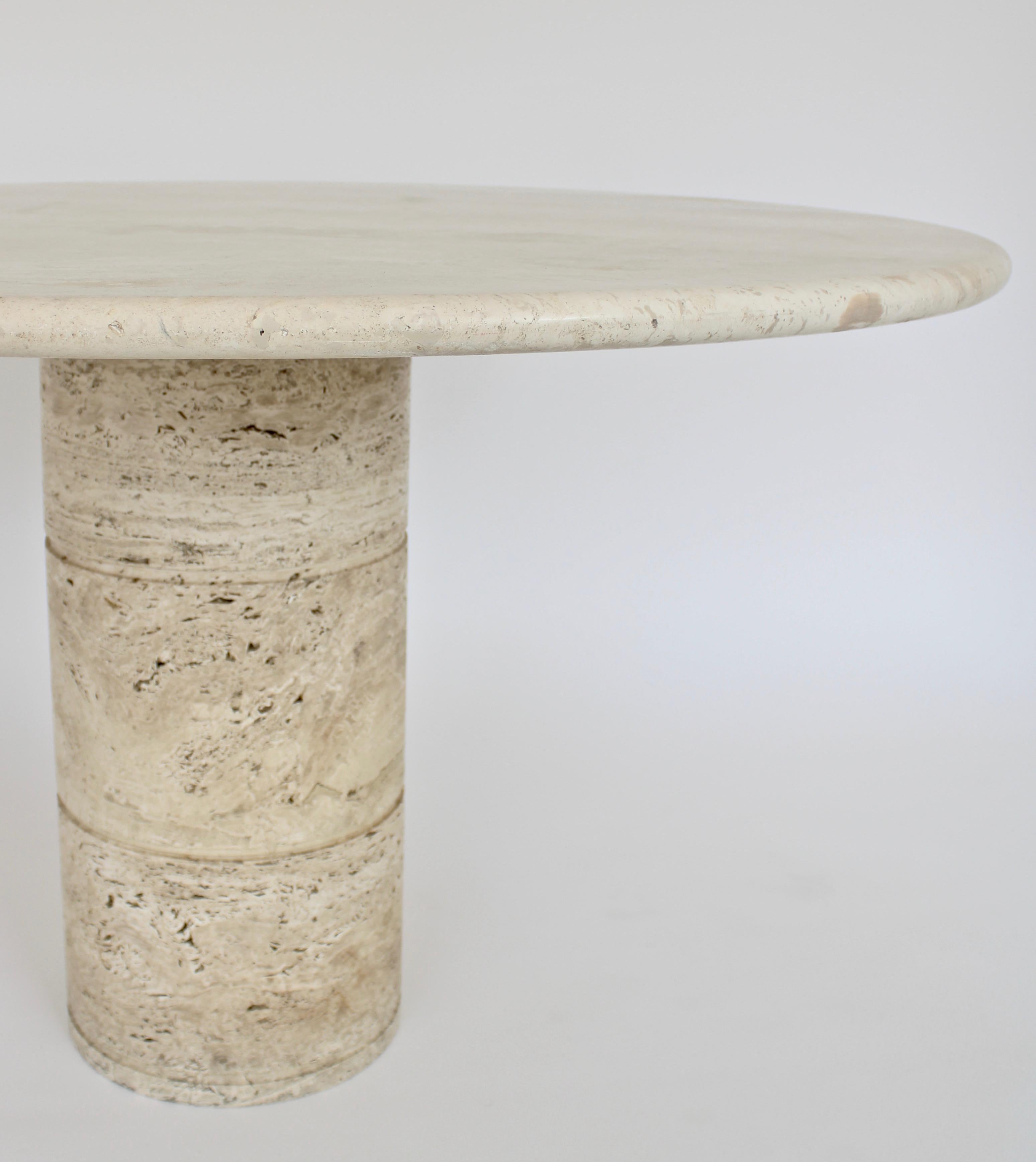 Italian Round Cream Travertine Dining or Center Table on a Round Column Base 1