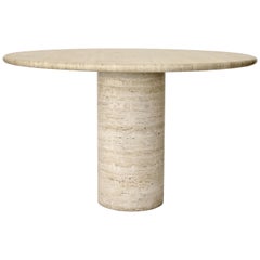 Italian Round Cream Travertine Dining or Center Table on a Round Column Base