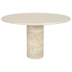 Italian Round Cream Travertine Dining or Center Table on a Round Column Base