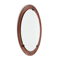Italian Round Curved Plywood Mirror, 1960s