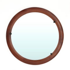 Italian Round Curved Plywood Mirror, 1960s
