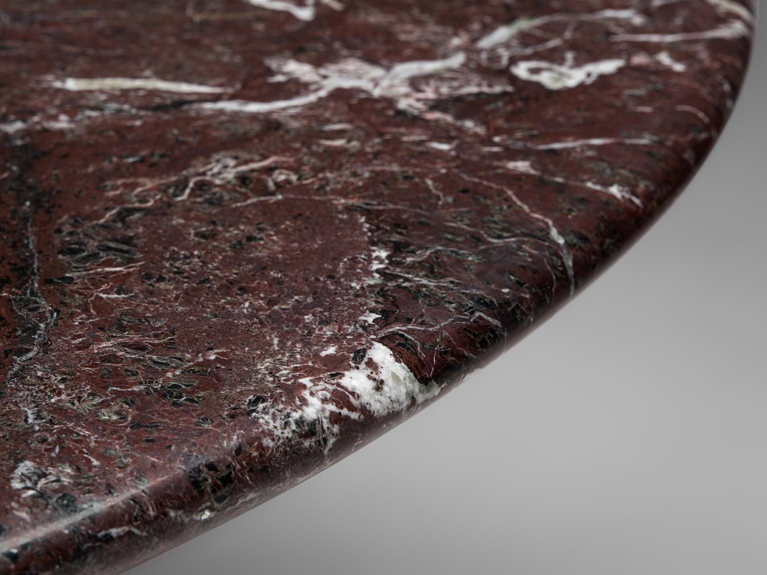 Mid-Century Modern Italian Round Deep Red Marble Table