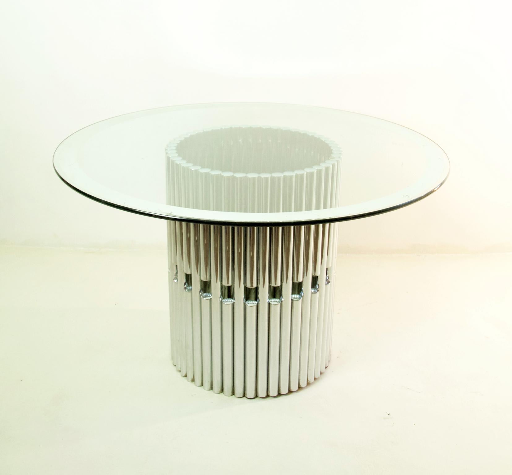 Space Age Italian Round Dining table in Chrome and Glass, 1960s