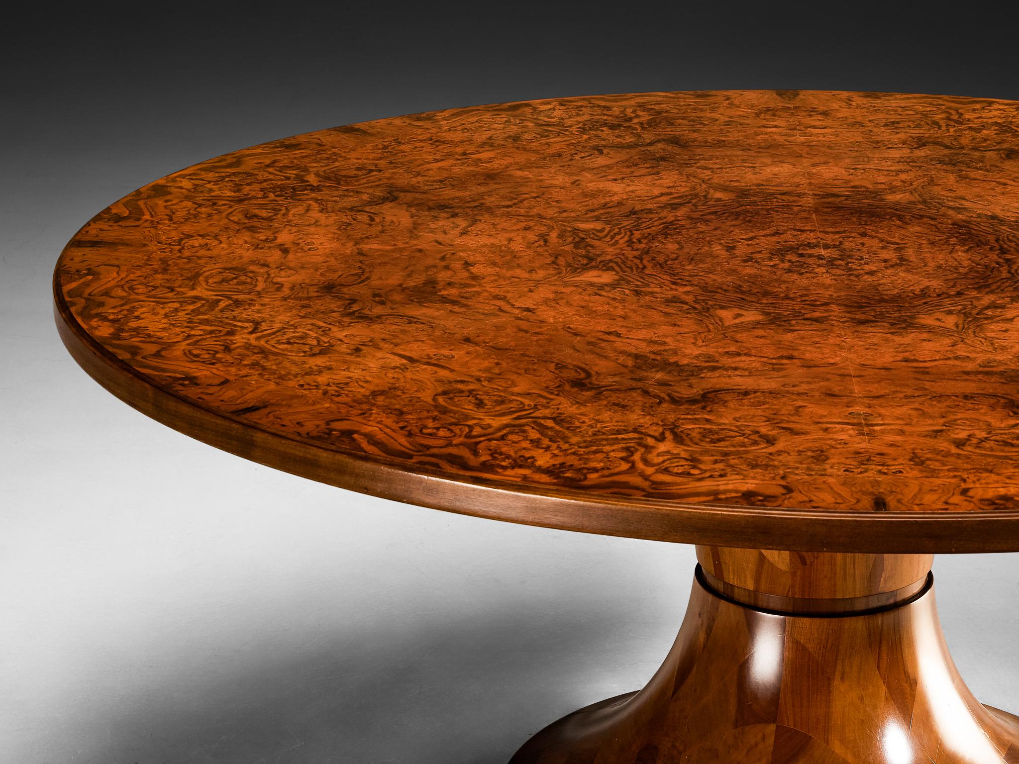 Italian Round Dining Table in Walnut Burl with Marquetry Base 180cm/70.87in 5