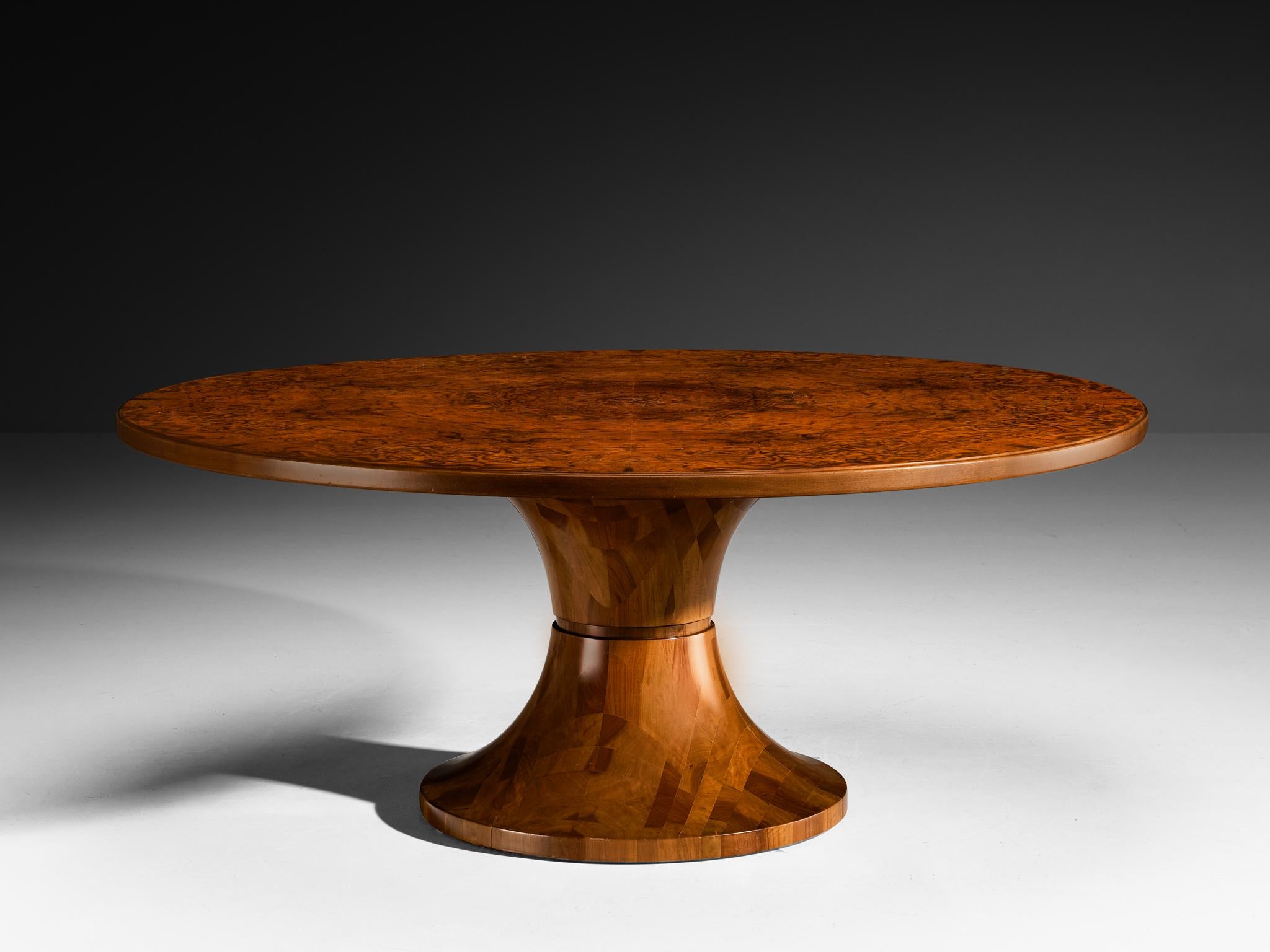 Italian Round Dining Table in Walnut Burl with Marquetry Base 180cm/70.87in In Good Condition In Waalwijk, NL