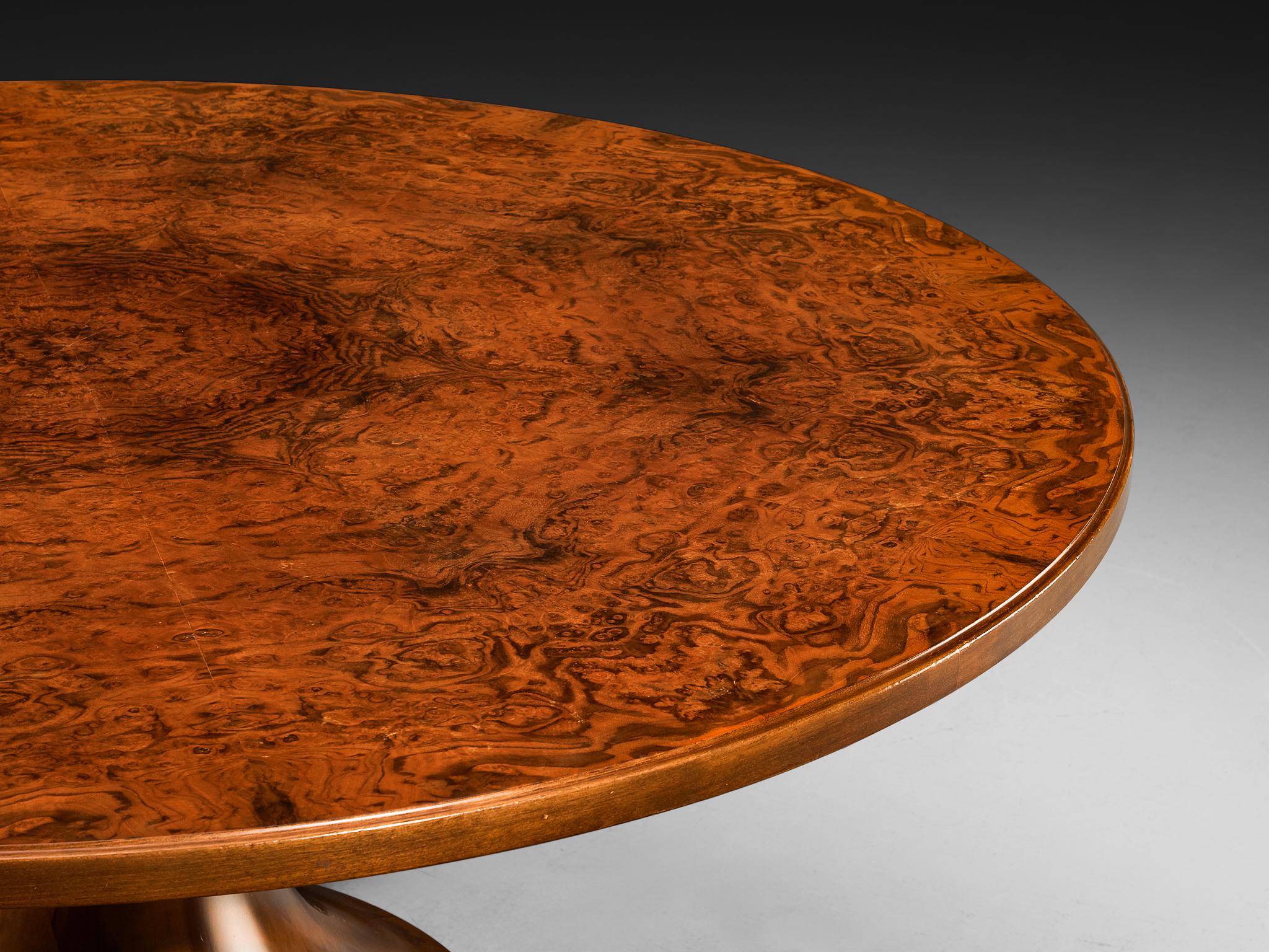 Italian Round Dining Table in Walnut Burl with Marquetry Base 180cm/70.87in 1