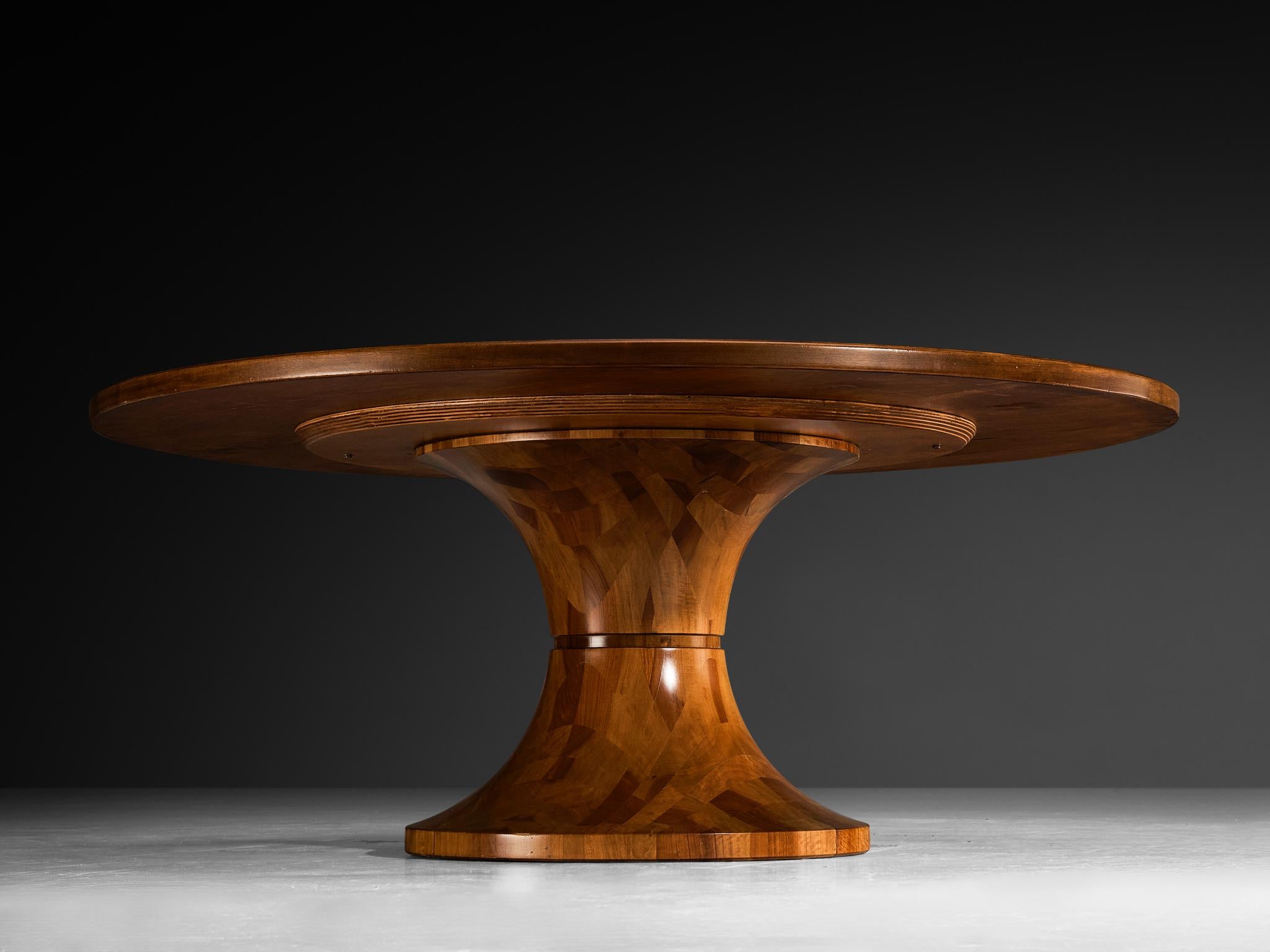 Italian Round Dining Table in Walnut Burl with Marquetry Base 180cm/70.87in 3
