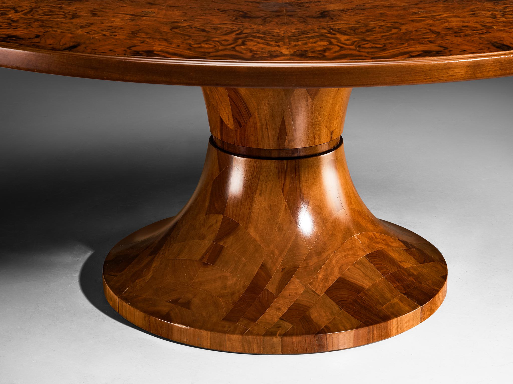 Italian Round Dining Table in Walnut Burl with Marquetry Base 180cm/70.87in 4