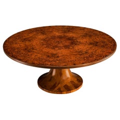 Italian Round Dining Table in Walnut Burl with Marquetry Base 180cm/70.87in