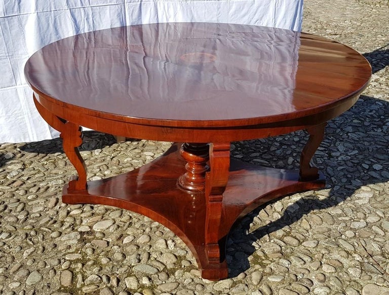 Italian Round Dining Table, Italy 19th Century Inlaid Wood Charles X Biedermeier For Sale 9