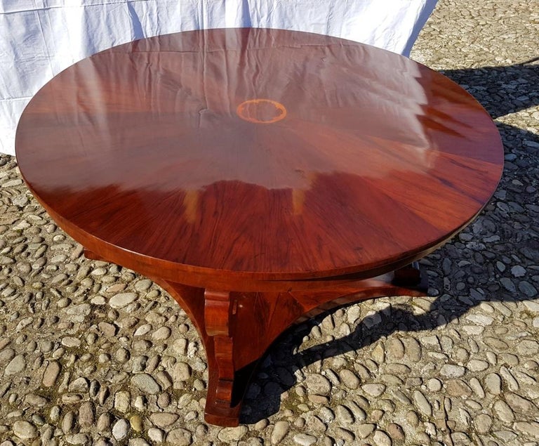 Italian Round Dining Table, Italy 19th Century Inlaid Wood Charles X Biedermeier For Sale 10