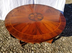 Italian Round Dining Table, Italy 19th Century Inlaid Wood Charles X Biedermeier