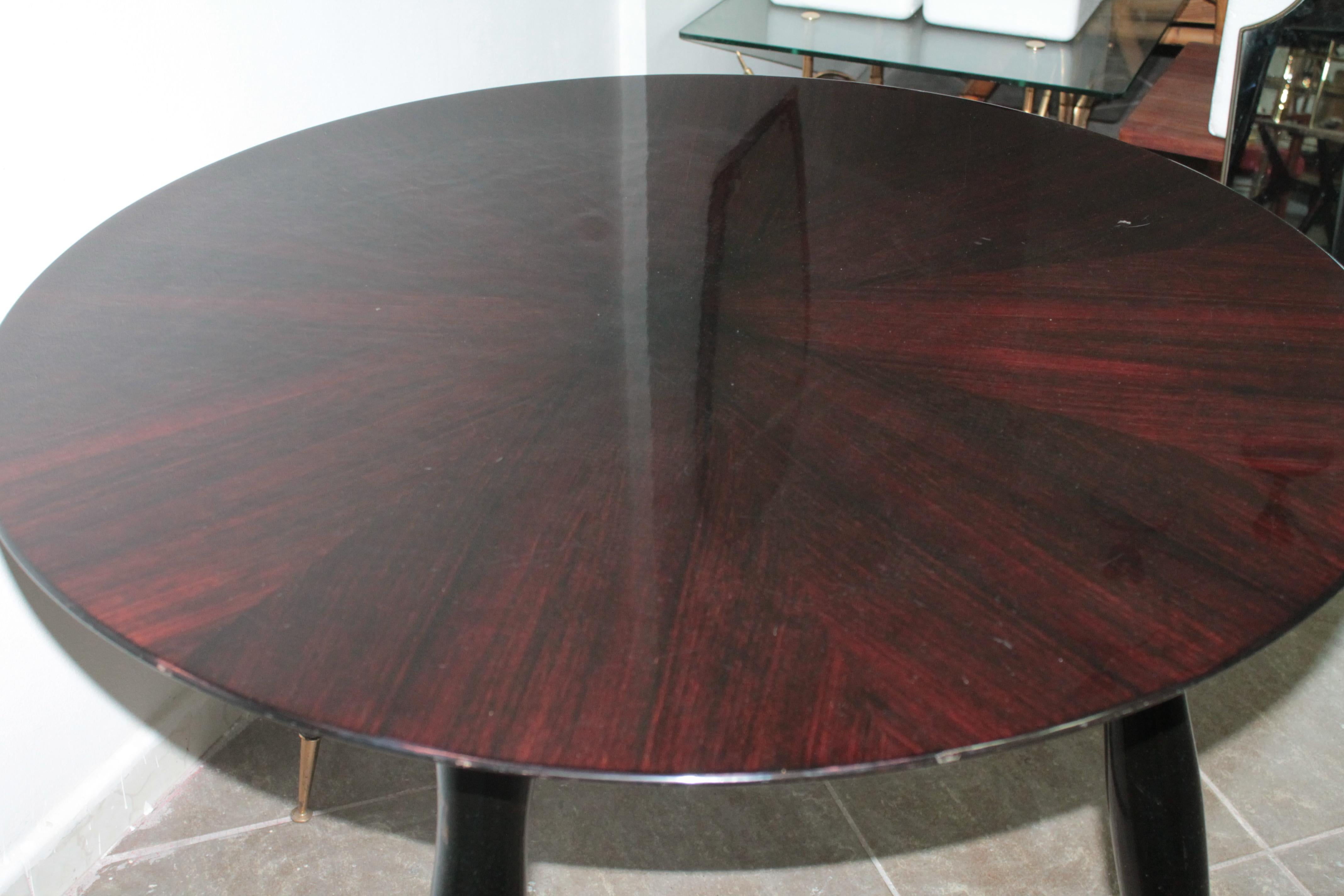 Italian Round Dining Table Rosewood in the Style of Gio Ponti, 1950s For Sale 3