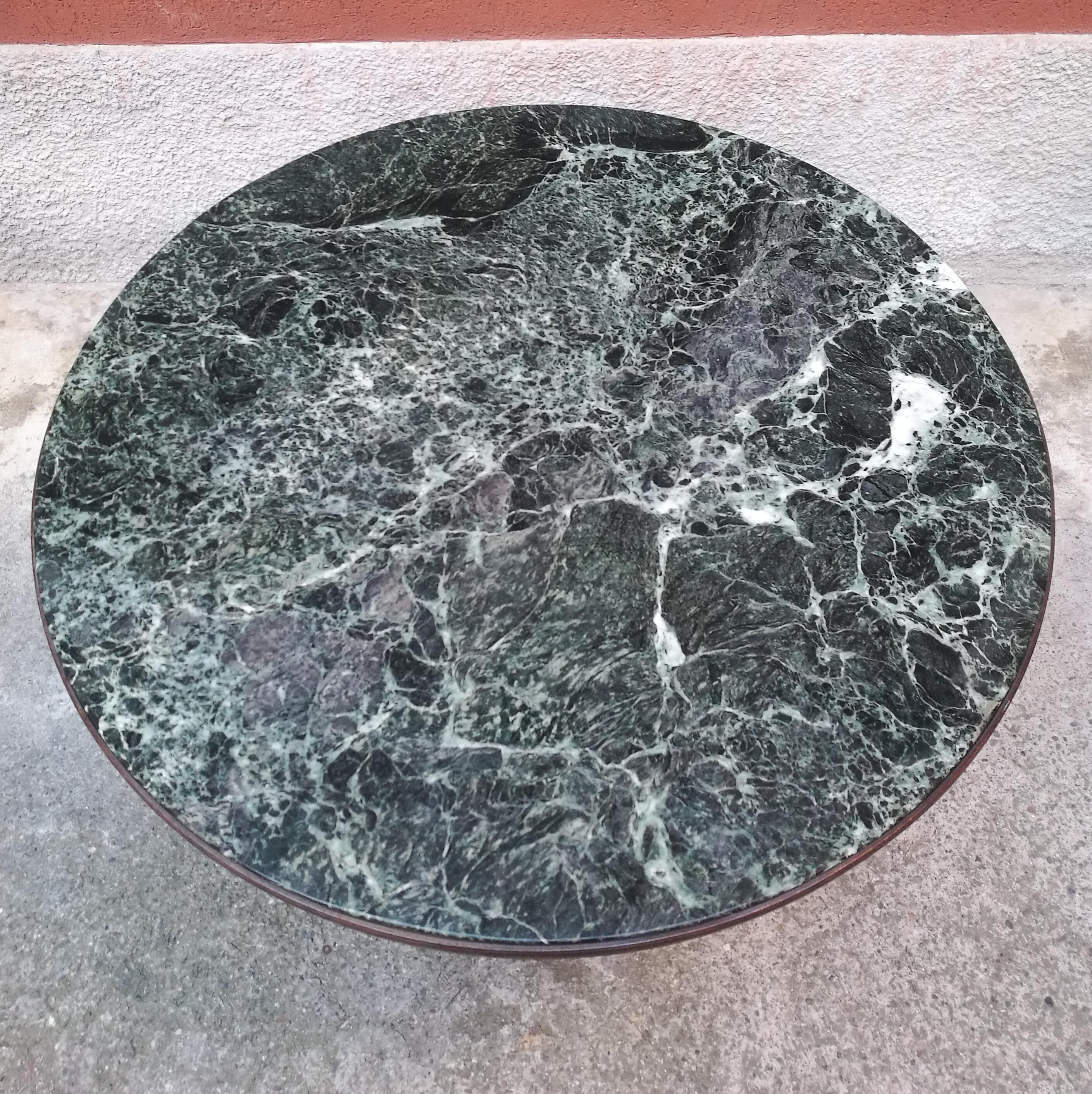 Mid-20th Century Italian Round Dining Table with Green Marble, 1950s