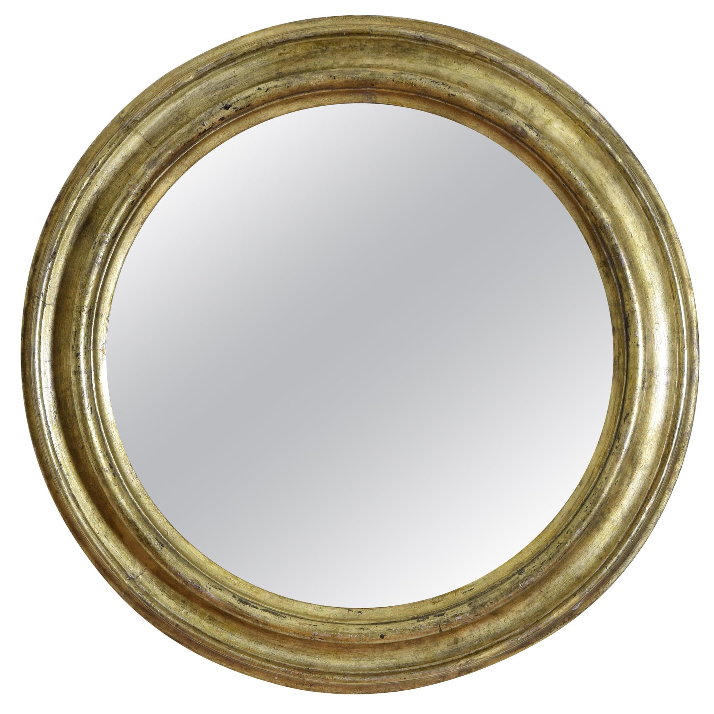 Italian Round Giltwood Mirror, Early 18th Century