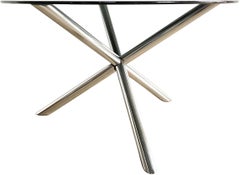 Italian Round Glass and Chromed Steel Dining Table, 1970s