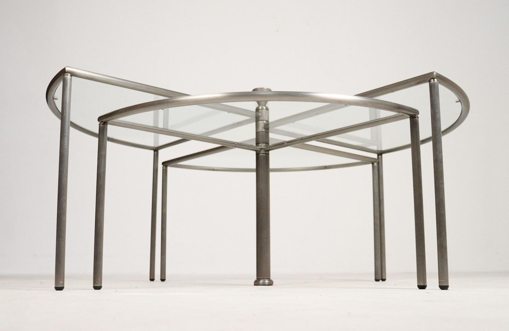 Mid-Century Modern Italian Round Glass Top Side Table with 4 Nesting Elements, 1970s For Sale