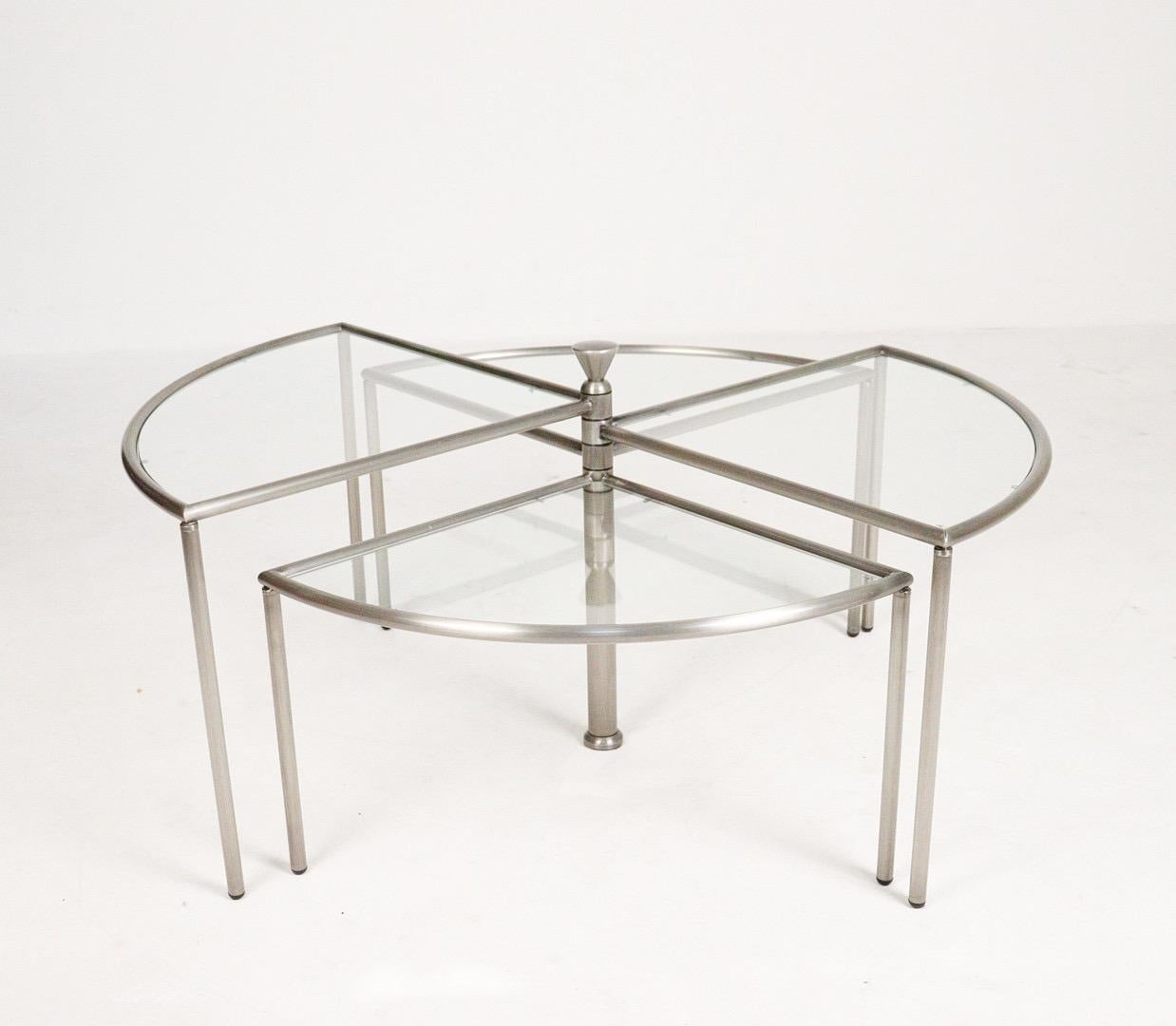Steel Italian Round Glass Top Side Table with 4 Nesting Elements, 1970s For Sale