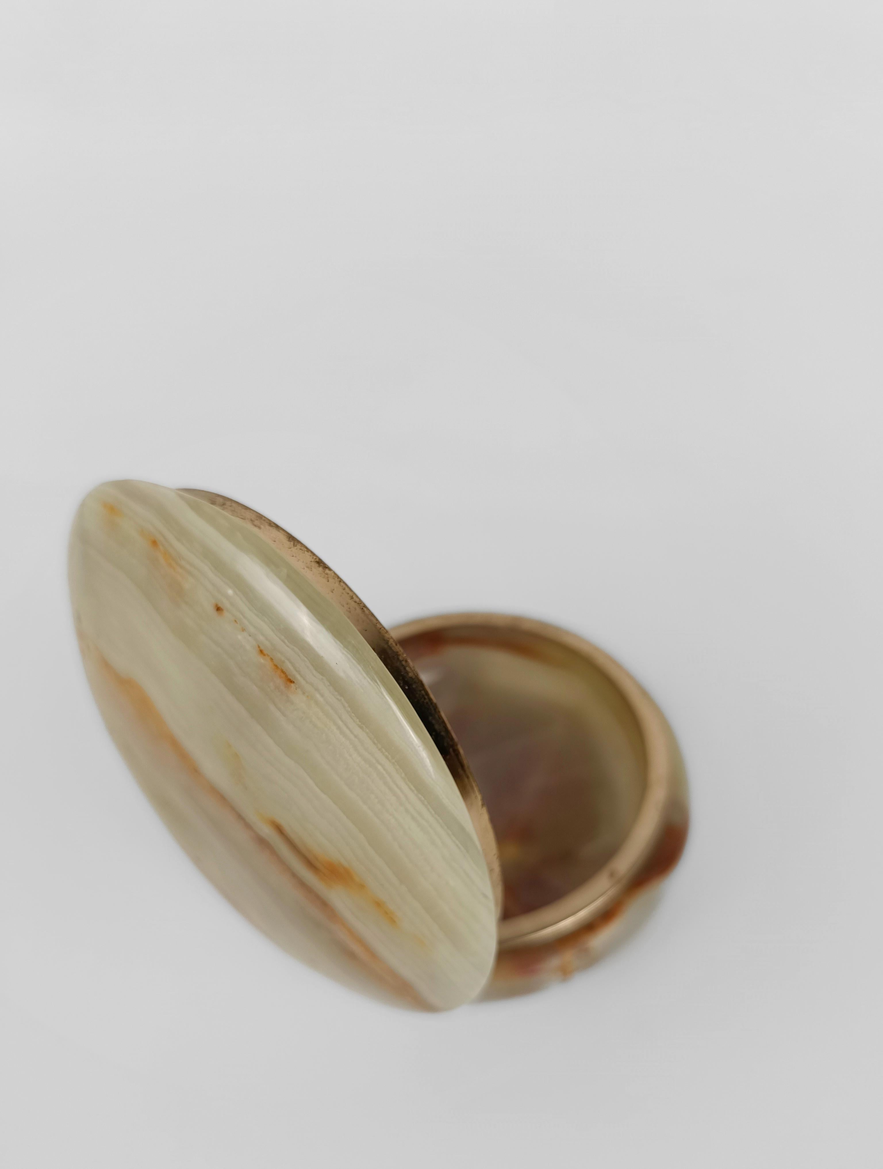 Italian Round Green Onyx Marble Box with Gilded Lionfeet, 1950s 6