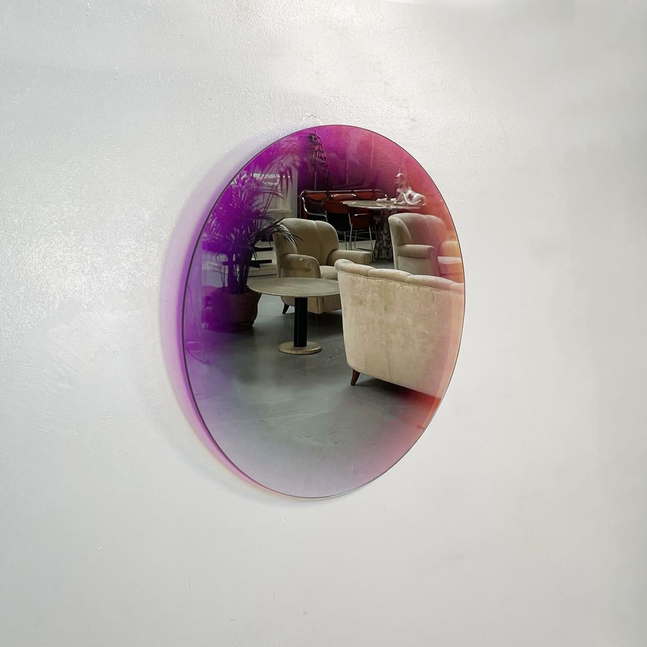 Italian Round holo wall mirror Shimmer by Patricia Urquiola for Glas Italia, 2015
Round wall mirror with double mirror with holographic purple profile. The iridescent surface has a fine dots.

Produced by Glas Italia in 2015 and designed by