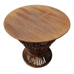 Italian Round Hourglass Stick Reed Rattan Pedestal Dinning Table w Grassmatt Top