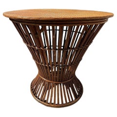 Italian Round Hourglass Stick Reed Rattan Pedestal Dinning Table w Grassmatt Top