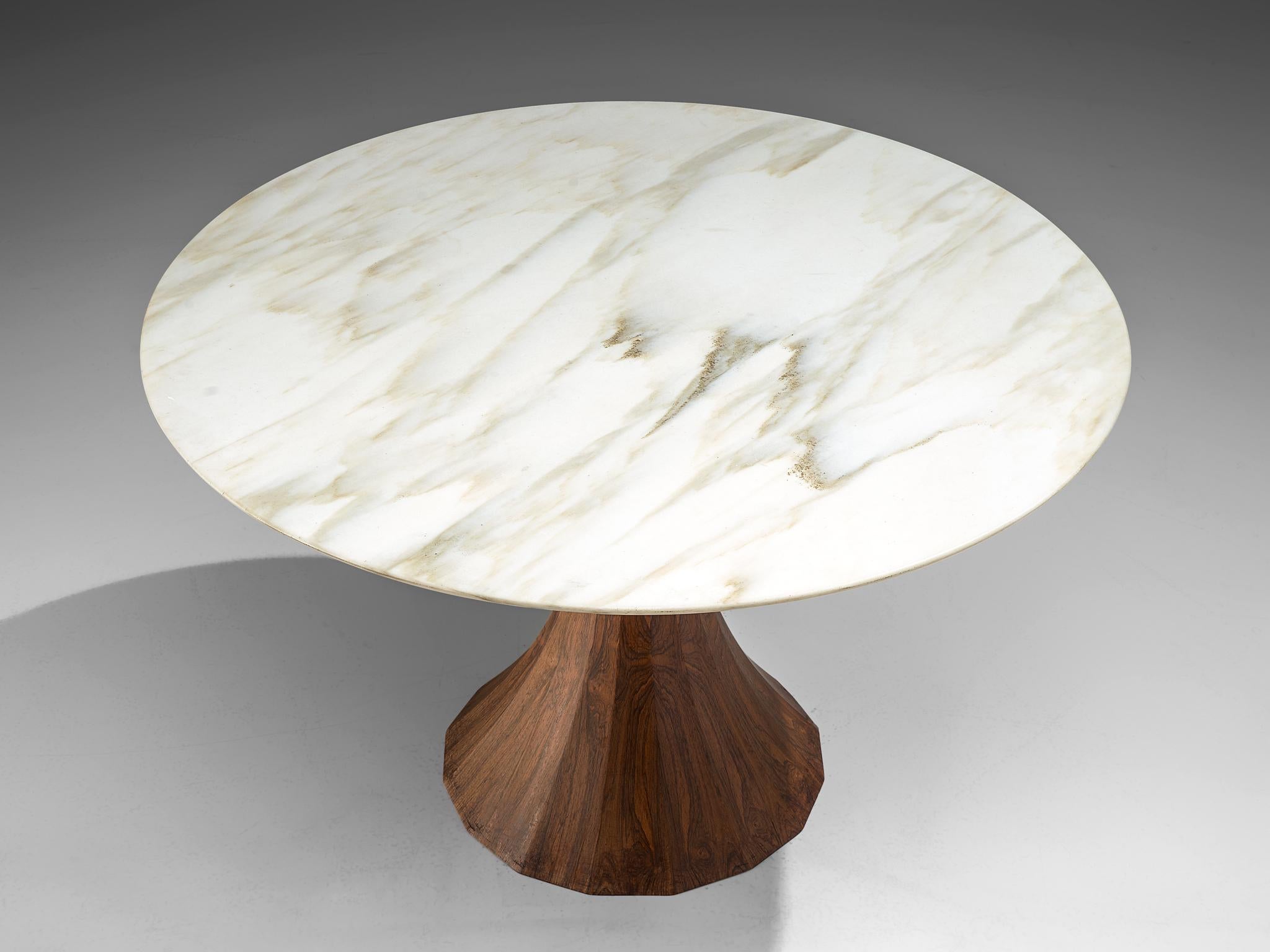 Italian Round Marble Table with Wooden Pedestal, circa 1970 In Good Condition In Waalwijk, NL