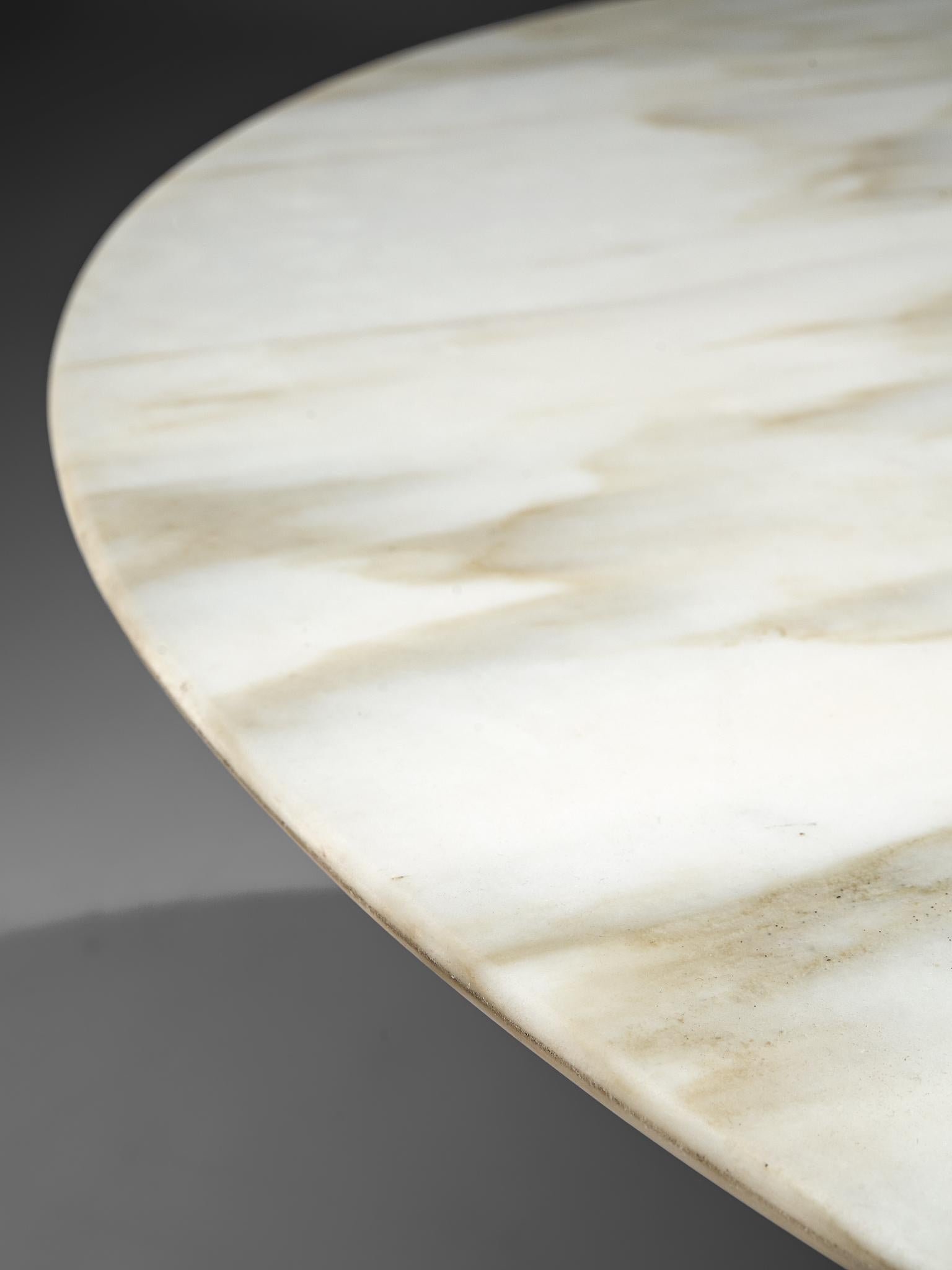 Italian Round Marble Table with Wooden Pedestal, circa 1970 2