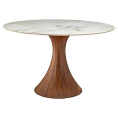 Italian Round Marble Table with Wooden Pedestal, circa 1970