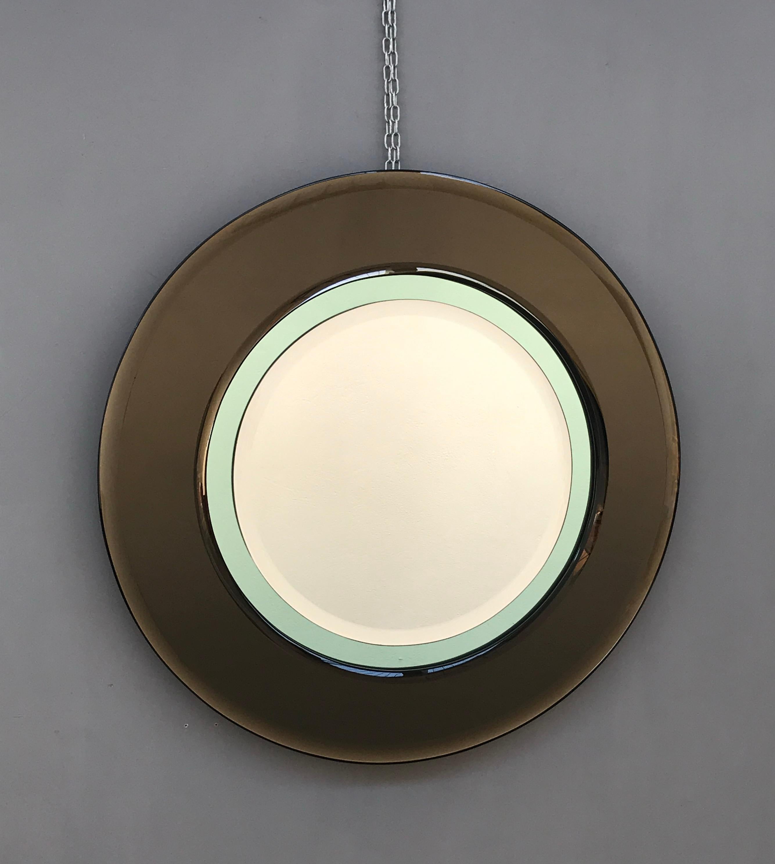 Mid-Century Modern Italian Round Mirror Attributed to Cristal Art